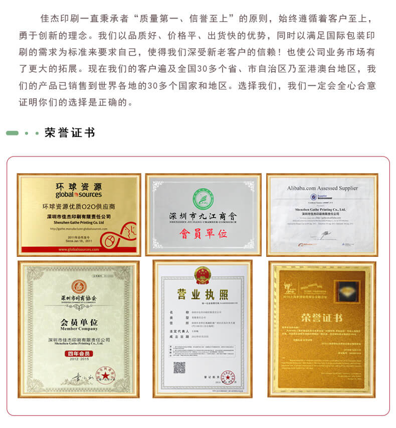 包装厂家荣誉证书